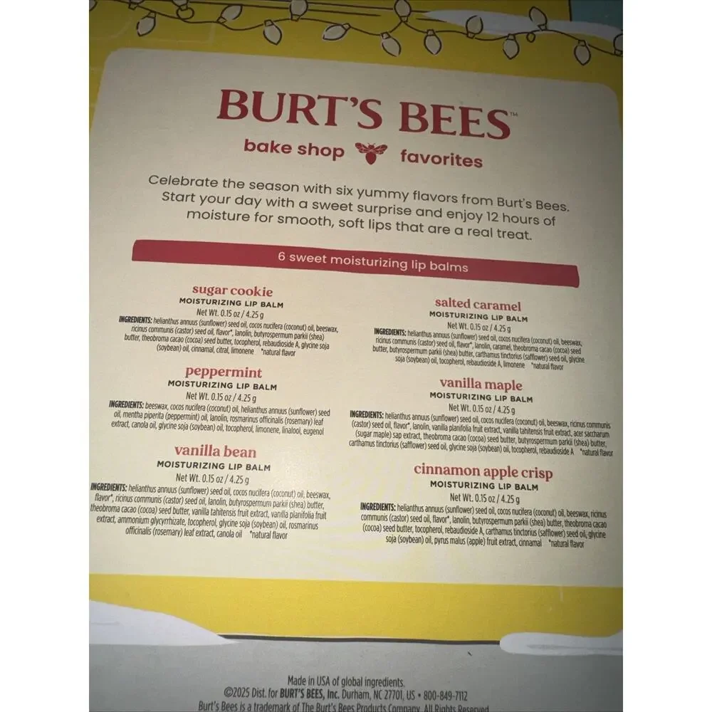 Burt’s Bees Bake Shop 6 Lip Balms Sugar Peppermint Vanilla Carmel Maple (NEW)